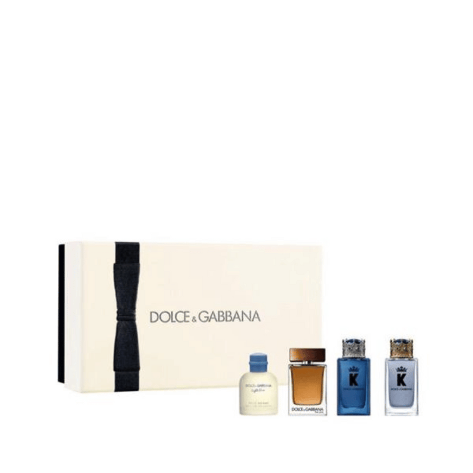 D&G Mens 4pc Miniature Gift Set 5ml .K Edt Spr, 5ml K Edp Spr, 5ml The One Edt Spr, 4.5ml Light Blue Edt Spr- Lillys Pharmacy and Health Store