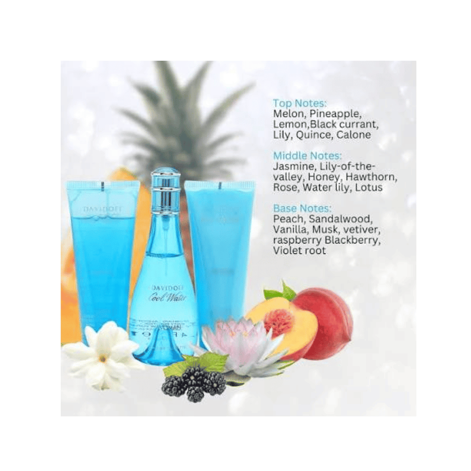 Davidoff Cool Water 100ml 3 Piece Gift Set - 100ml Eau de Toilette Spray, 75ml Body Lotion, 75ml Shower Gel- Lillys Pharmacy and Health Store