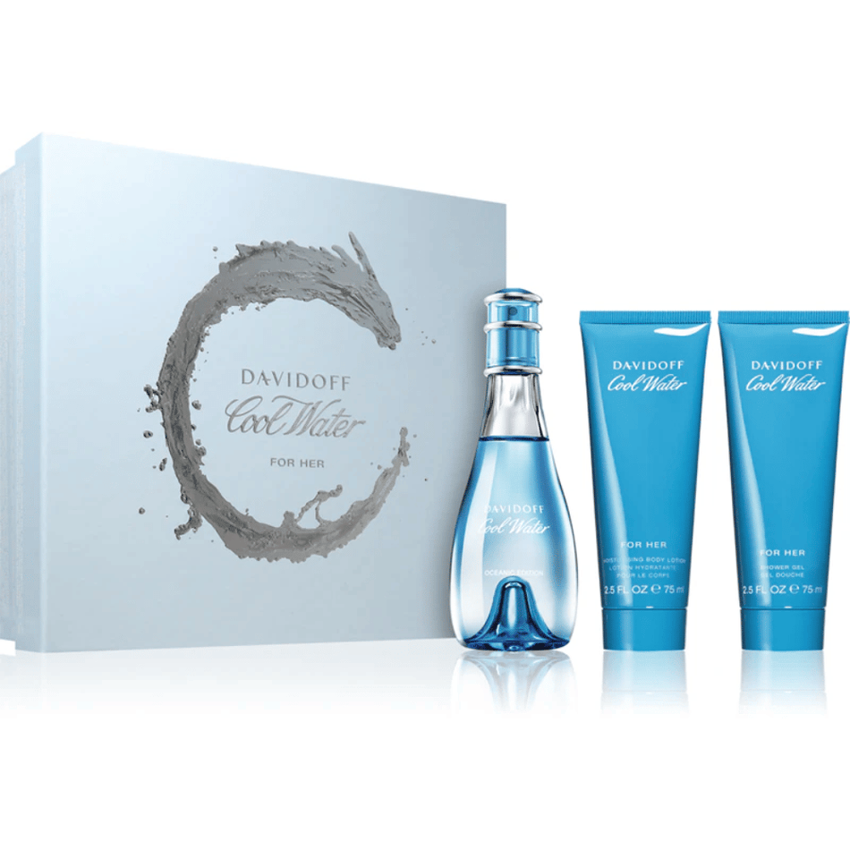 Davidoff Cool Water 100ml 3 Piece Gift Set - 100ml Eau de Toilette Spray, 75ml Body Lotion, 75ml Shower Gel- Lillys Pharmacy and Health Store
