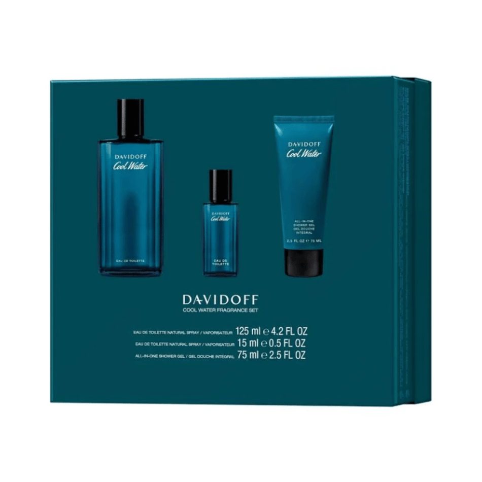 Davidoff Cool Water 125ml 3 Piece Gift Set - 125ml Eau de Toilette Spray, 75ml Shower Gel, 15ml Eau de Toilette Spray- Lillys Pharmacy and Health Store