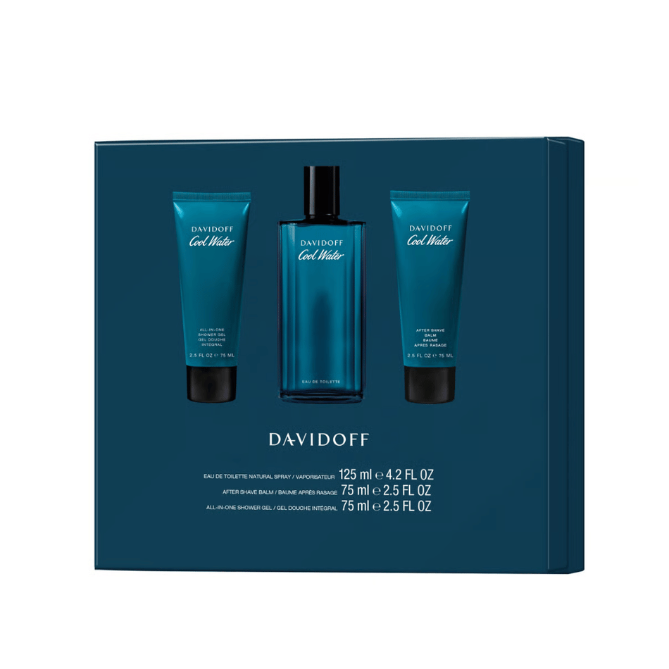 Davidoff Cool Water Men's's 125ml 3 Piece Gift Set - 125ml Eau de Toilette Spray, 75ml Shower Gel, 75ml Aftershave Balm- Lillys Pharmacy and Health Store