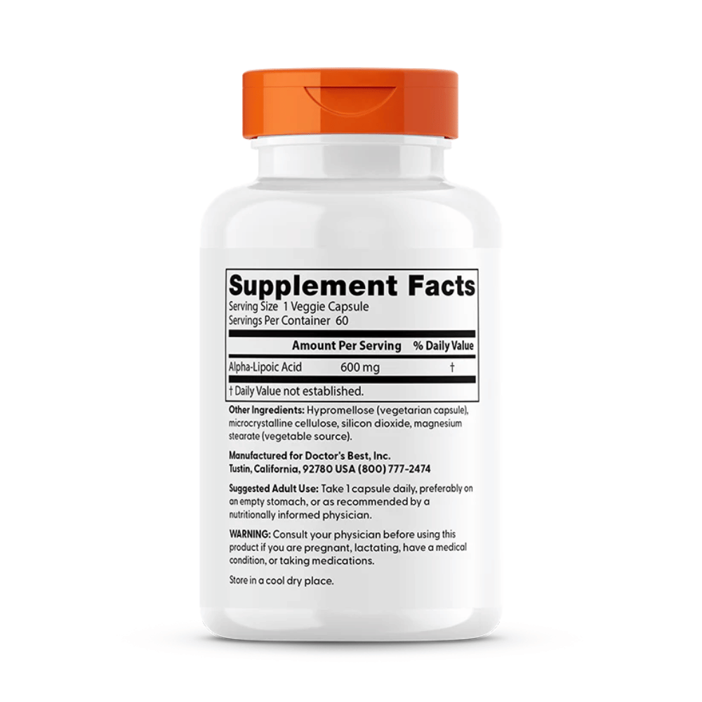 Doctor's Best Alpha-Lipoic Acid, 600mg - 60 vcaps- Lillys Pharmacy and Health Store