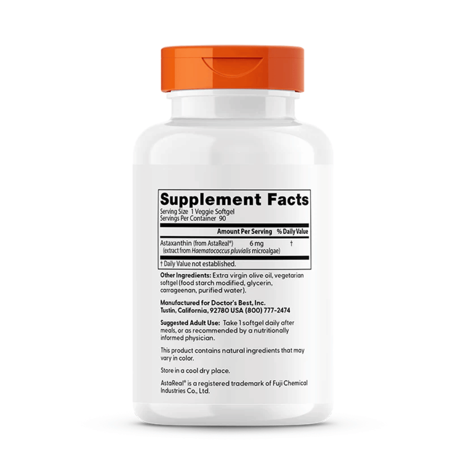 Doctor's Best Astaxanthin with AstaReal, 6mg - 90 veggie softgels- Lillys Pharmacy and Health Store