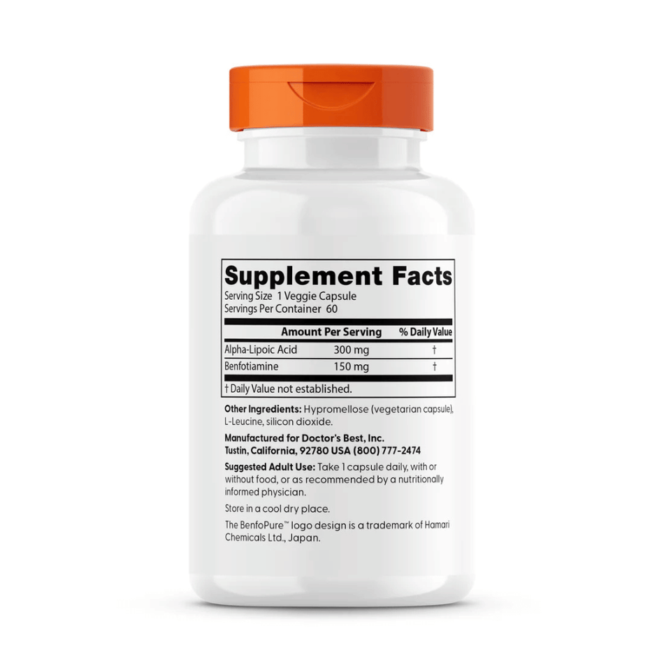 Doctor's Best Benfotiamine 150 + Alpha-Lipoic Acid 300 - 60 vcaps- Lillys Pharmacy and Health Store