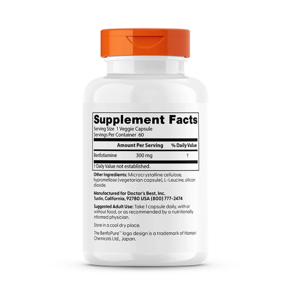 Doctor's Best Benfotiamine with BenfoPure, 300mg - 60 vcaps- Lillys Pharmacy and Health Store