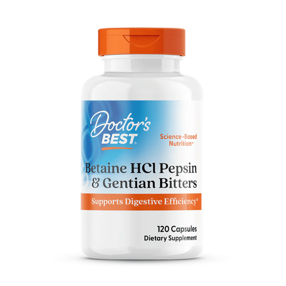 Doctor's Best Betaine HCl Pepsin & Gentian Bitters - 120 caps- Lillys Pharmacy and Health Store