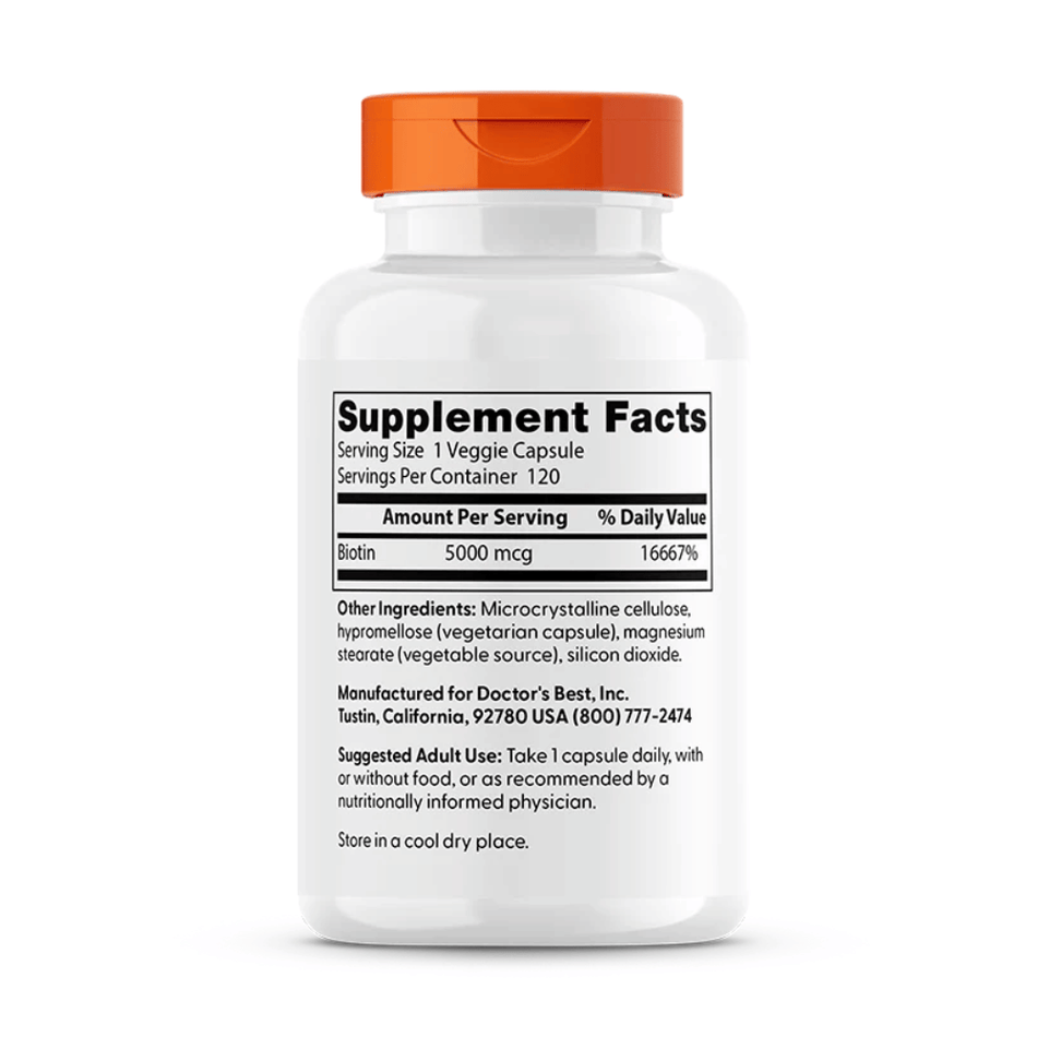 Doctor's Best Biotin, 5000mcg - 120 vcaps- Lillys Pharmacy and Health Store