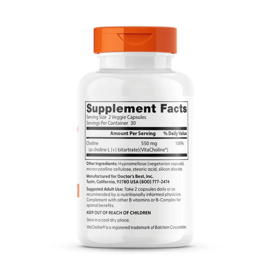 Doctor's Best Choline L-Bitartrate, 550mg - 60 vcaps- Lillys Pharmacy and Health Store
