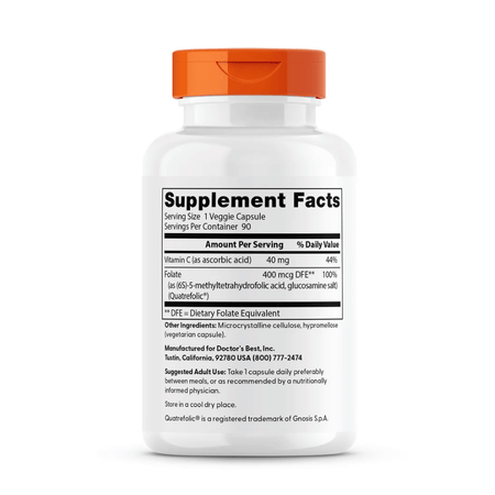 Doctor's Best Fully Active Folate 400 with Quatrefolic, 400mcg - 90 vcaps- Lillys Pharmacy and Health Store
