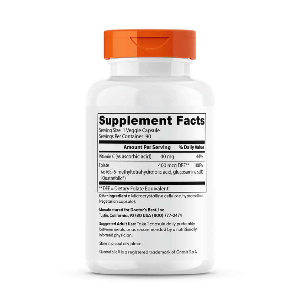 Doctor's Best Fully Active Folate 400 with Quatrefolic, 400mcg - 90 vcaps- Lillys Pharmacy and Health Store