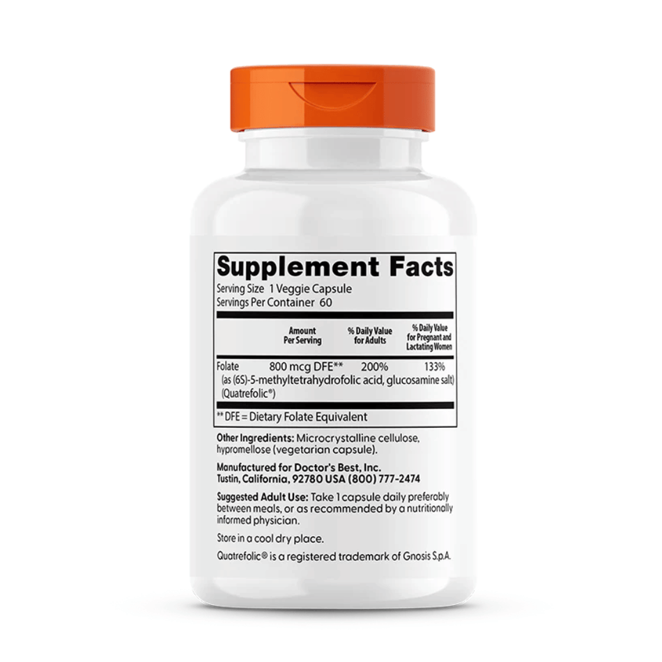 Doctor's Best Fully Active Folate 800 with Quatrefolic, 800mcg - 60 vcaps- Lillys Pharmacy and Health Store