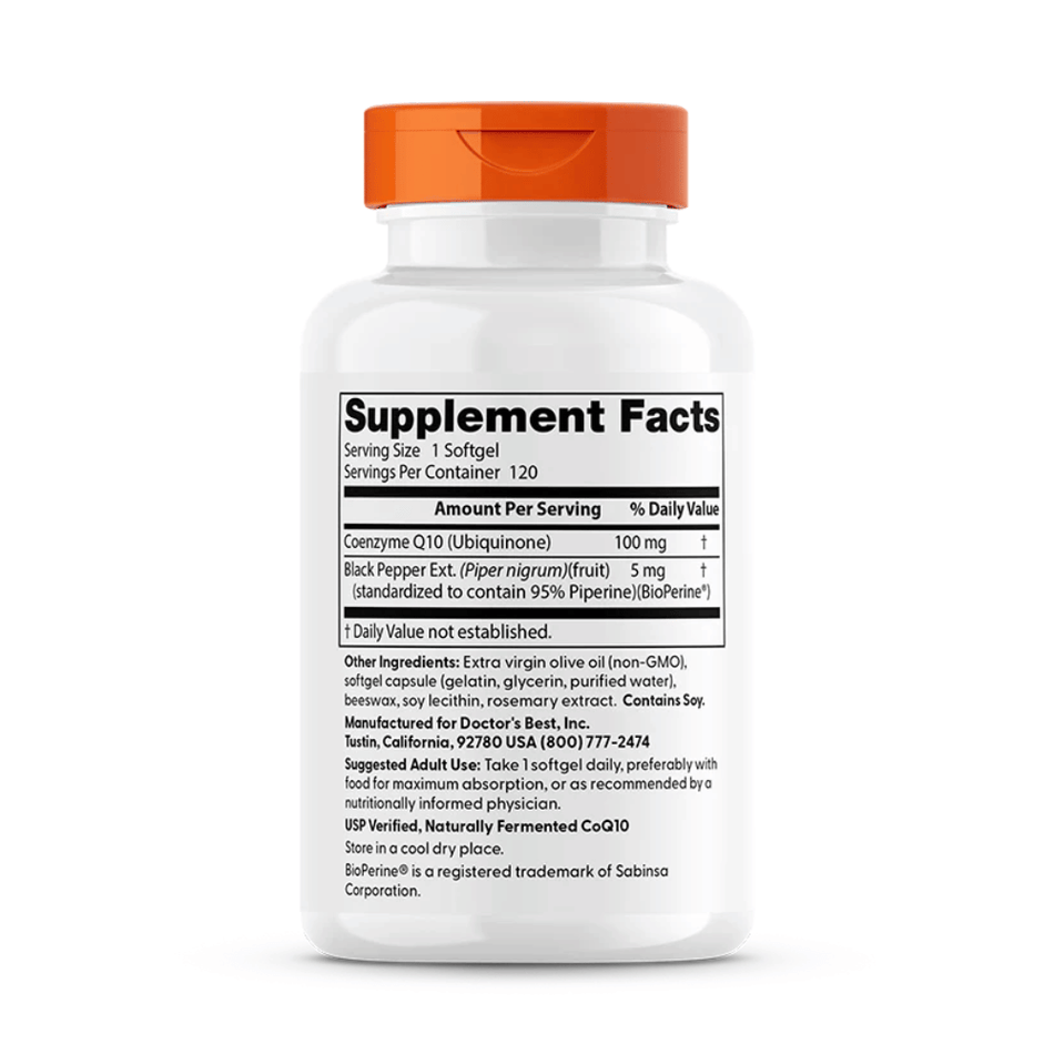 Doctor's Best High Absorption CoQ10 with BioPerine, 100mg - 120 softgels- Lillys Pharmacy and Health Store