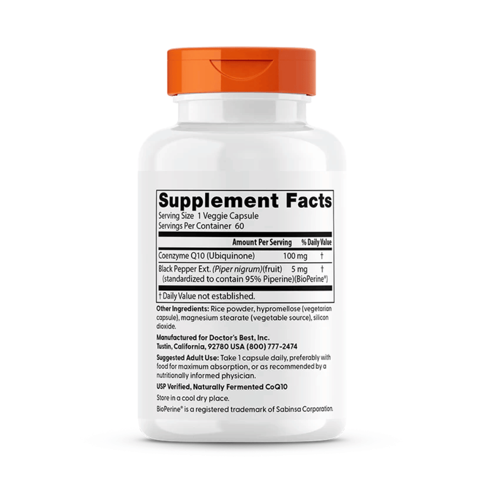Doctor's Best High Absorption CoQ10 with BioPerine, 100mg - 60 vcaps- Lillys Pharmacy and Health Store