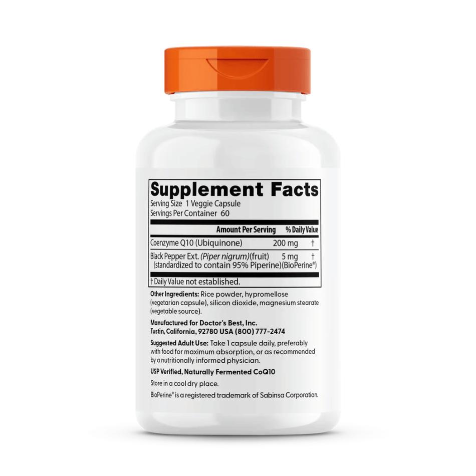 Doctor's Best High Absorption CoQ10 with BioPerine, 200mg - 60 vcaps- Lillys Pharmacy and Health Store