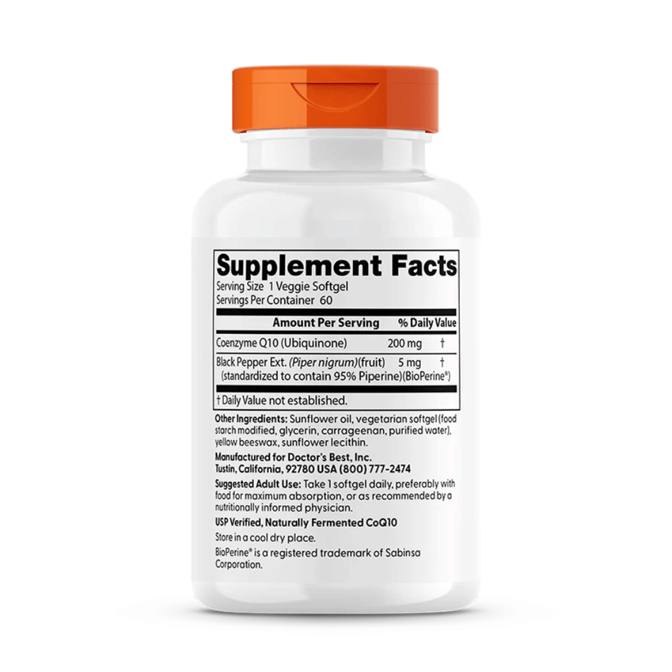 Doctor's Best High Absorption CoQ10 with BioPerine, 200mg - 60 veggie softgels- Lillys Pharmacy and Health Store