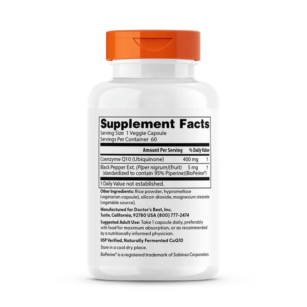 Doctor's Best High Absorption CoQ10 with BioPerine, 400mg - 60 vcaps- Lillys Pharmacy and Health Store
