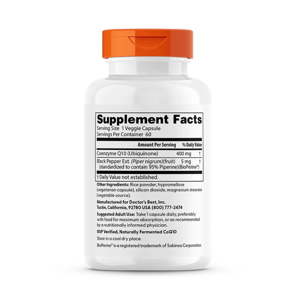 Doctor's Best High Absorption CoQ10 with BioPerine, 400mg - 60 vcaps- Lillys Pharmacy and Health Store