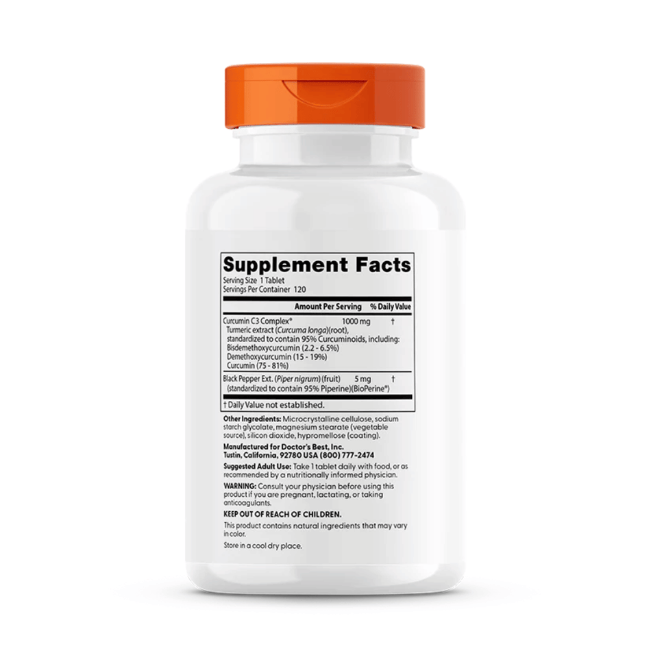 Doctor's Best High Absorption Curcumin From Turmeric Root with C3 Complex BioPerine, 1000mg - 120 tablets- Lillys Pharmacy and Health Store