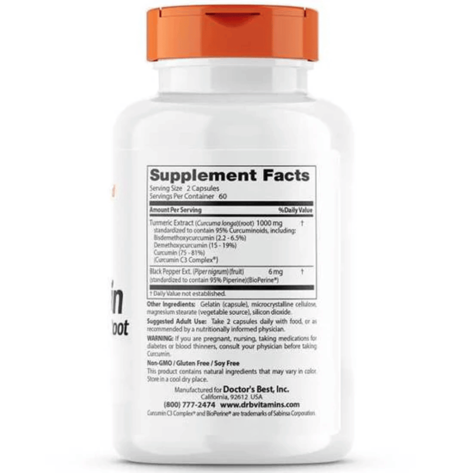 Doctor's Best High Absorption Curcumin From Turmeric Root with C3 Complex & BioPerine, 500mg - 120 caps- Lillys Pharmacy and Health Store