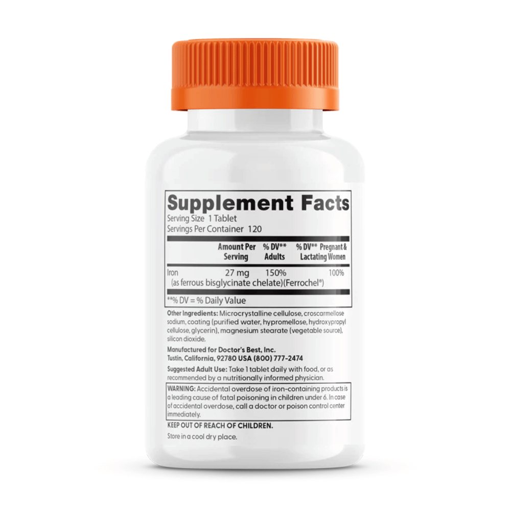 Doctor's Best High Absorption Iron, 27mg - 120 tablets- Lillys Pharmacy and Health Store