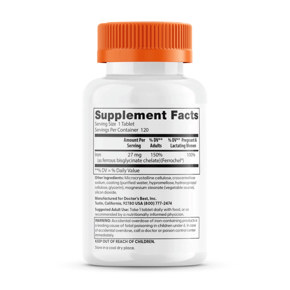 Doctor's Best High Absorption Iron, 27mg - 120 tablets- Lillys Pharmacy and Health Store