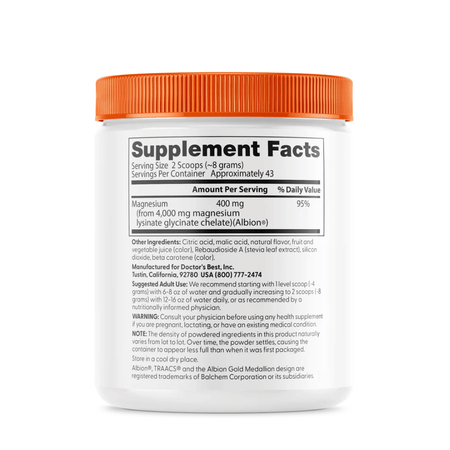 Doctor's Best High Absorption Magnesium Powder, Fruit Punch - 340g- Lillys Pharmacy and Health Store