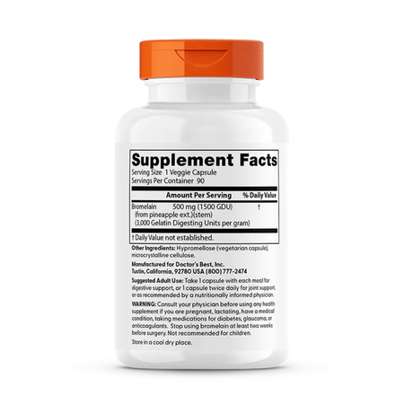 Doctor's Best High Potency Bromelain 3000 GDU, 500mg - 90 vcaps- Lillys Pharmacy and Health Store