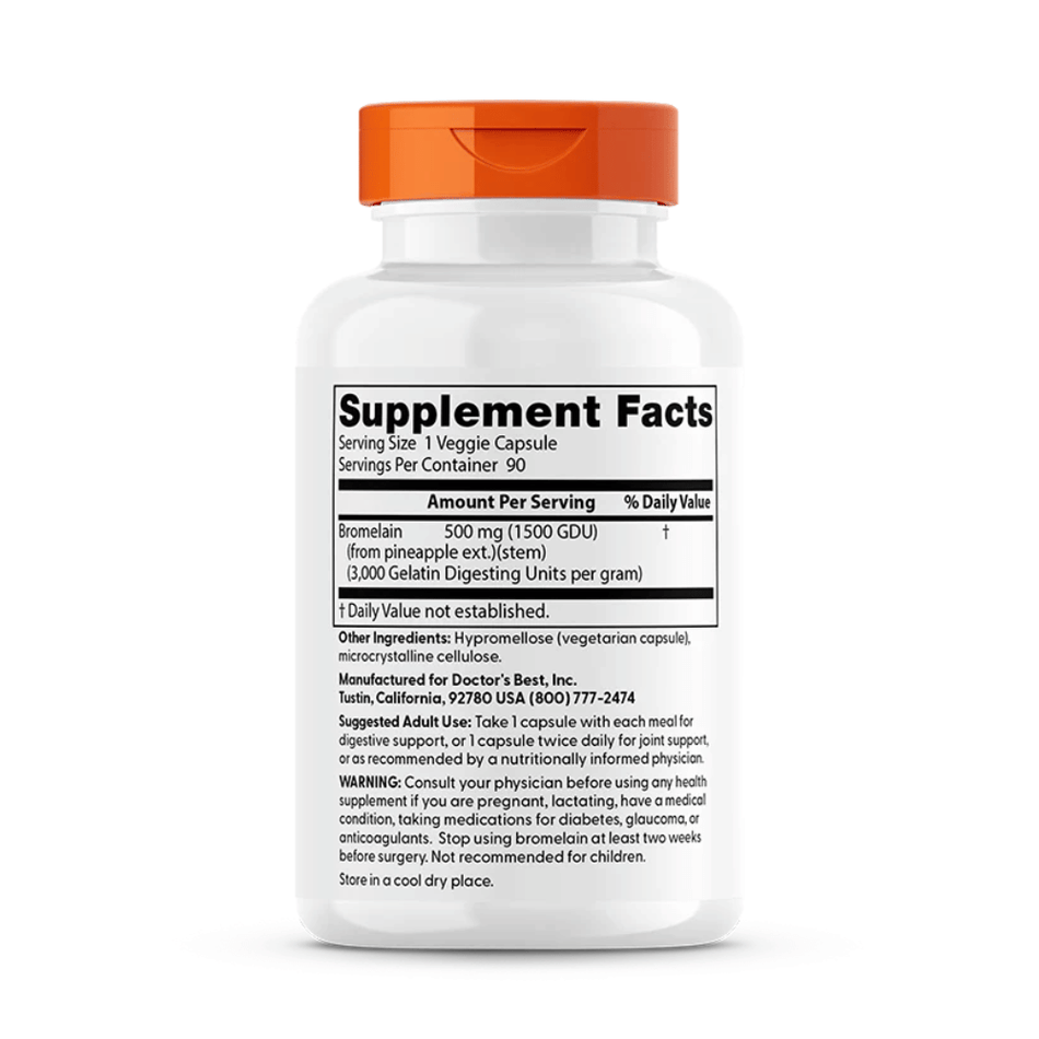Doctor's Best High Potency Bromelain 3000 GDU, 500mg - 90 vcaps- Lillys Pharmacy and Health Store