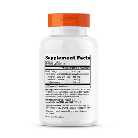 Doctor's Best Hyaluronic Acid + Chondroitin Sulfate with BioCell Collagen - 60 tablets- Lillys Pharmacy and Health Store