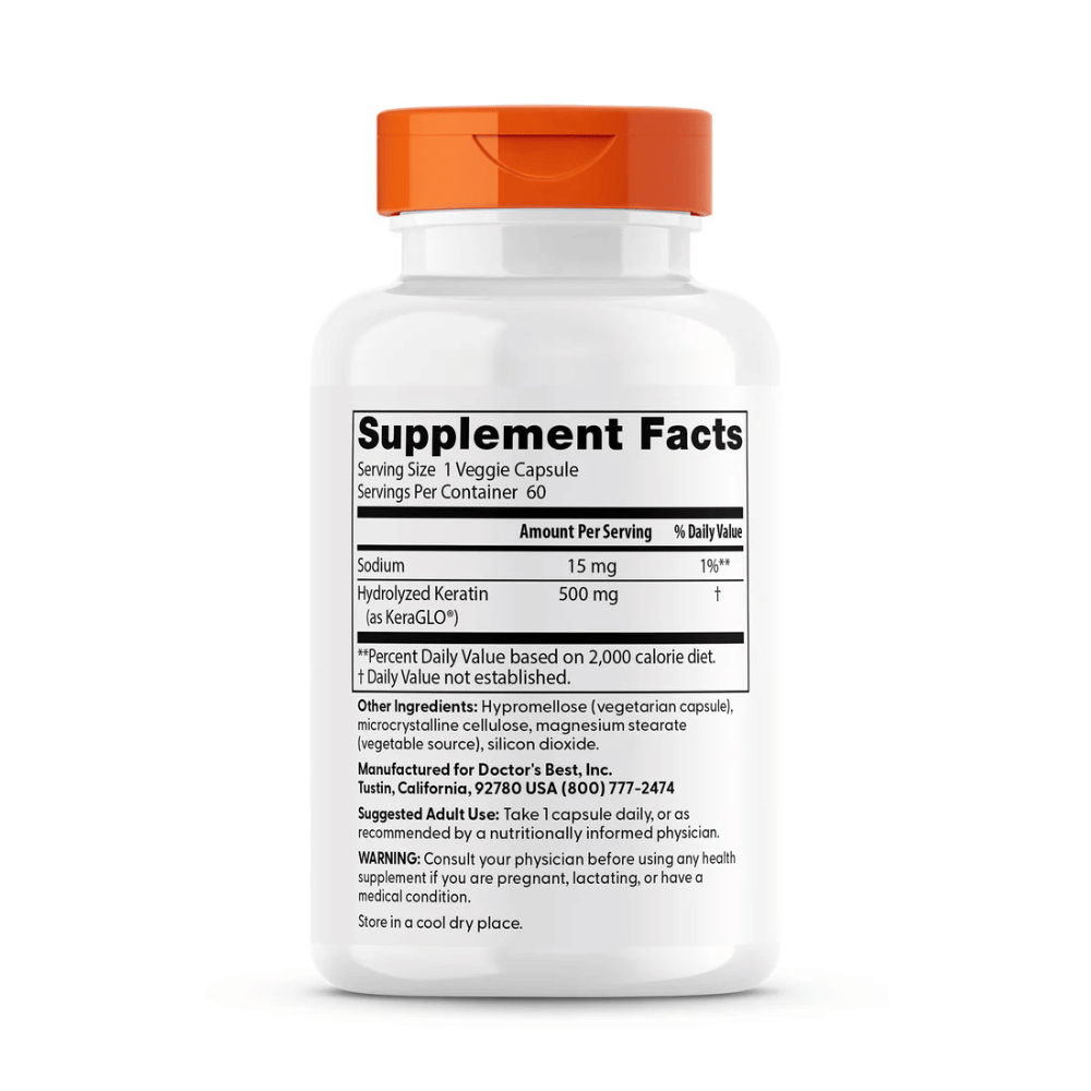 Doctor's Best Hydrolyzed Keratin, 500mg - 60 vcaps- Lillys Pharmacy and Health Store