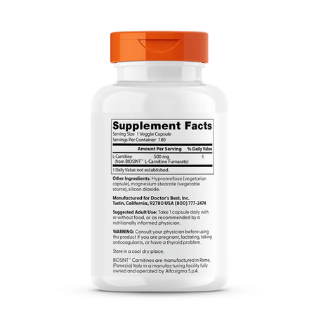 Doctor's Best L-Carnitine Fumarate with Biosint Carnitines - 180 vcaps- Lillys Pharmacy and Health Store