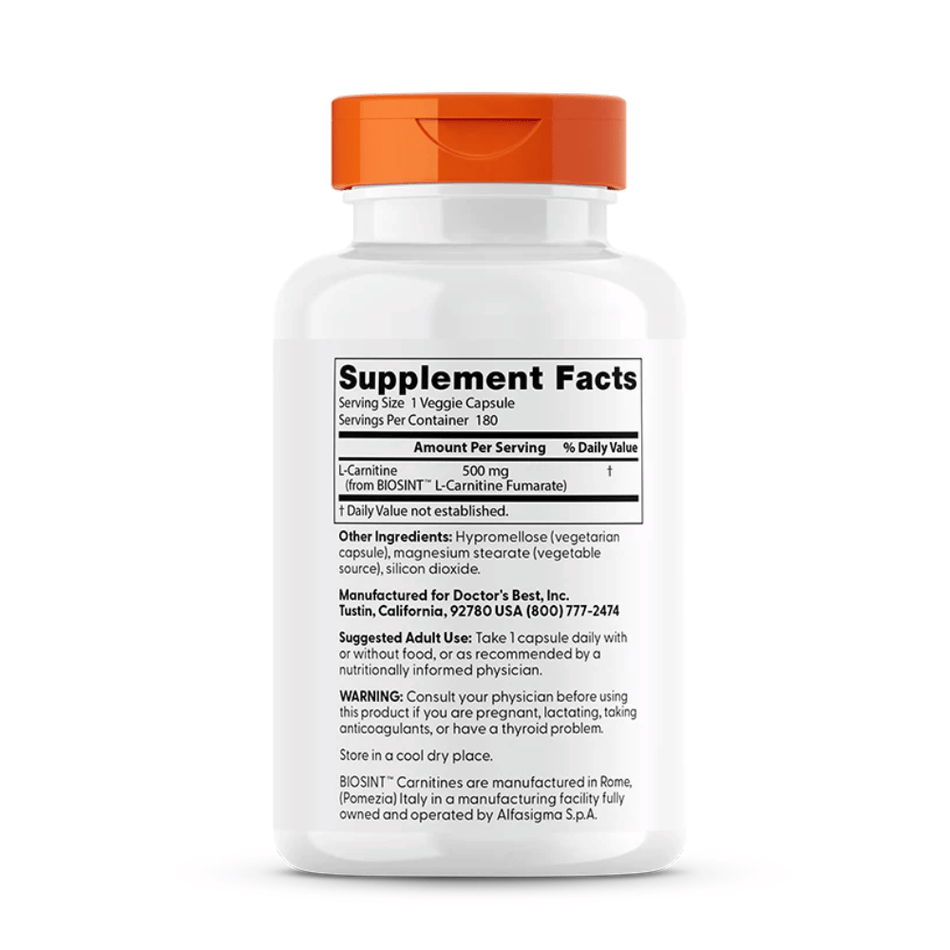 Doctor's Best L-Carnitine Fumarate with Biosint Carnitines - 180 vcaps- Lillys Pharmacy and Health Store