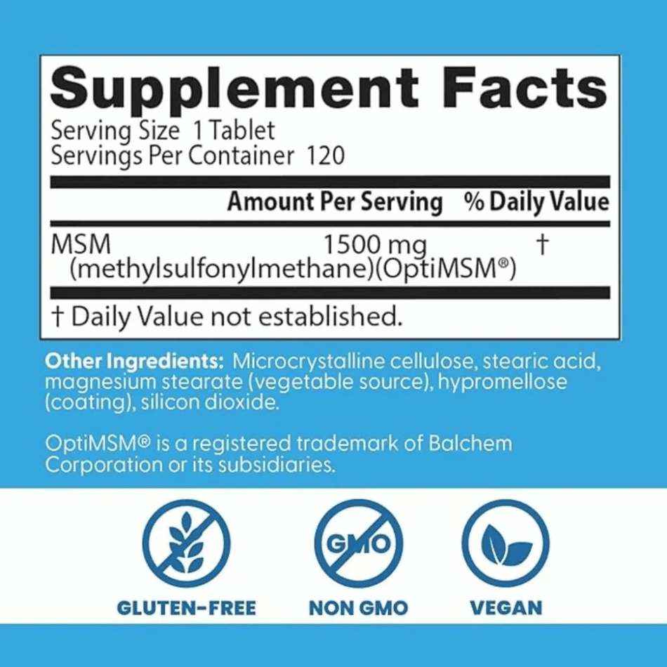 Doctor's Best MSM with OptiMSM Vegan, 1500mg - 120 tablets- Lillys Pharmacy and Health Store