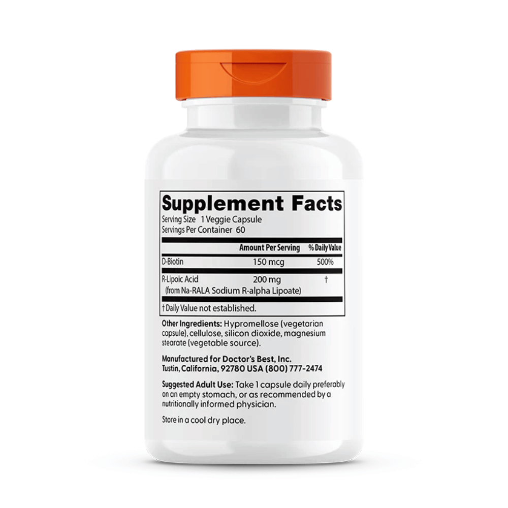 Doctor's Best Stabilized R-Lipoic Acid with Na-RALA, 200mg - 60 vcaps- Lillys Pharmacy and Health Store