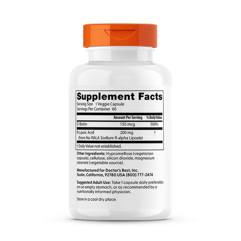 Doctor's Best Stabilized R-Lipoic Acid with Na-RALA, 200mg - 60 vcaps- Lillys Pharmacy and Health Store