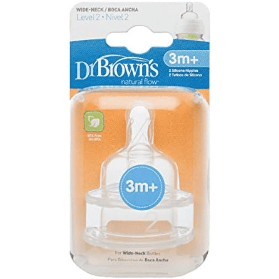Dr Brown's Options+ Level 2 Wide Neck Twin Pack Teats 3 Months +- Lillys Pharmacy and Health Store