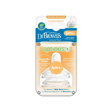 Dr Brown's Options+ Level 3 Wide Neck Twin Pack Teats 6 Months +- Lillys Pharmacy and Health Store