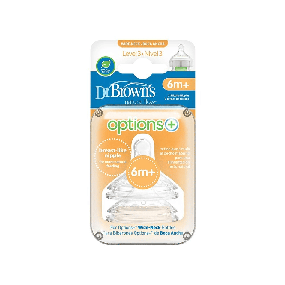 Dr Brown's Options+ Level 3 Wide Neck Twin Pack Teats 6 Months +- Lillys Pharmacy and Health Store