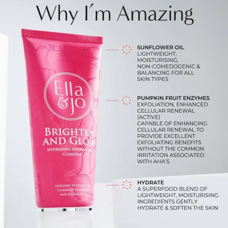 Ella & Jo Brighten & Glow Hydrating Exfoliating Cleanser 100ml- Lillys Pharmacy and Health Store