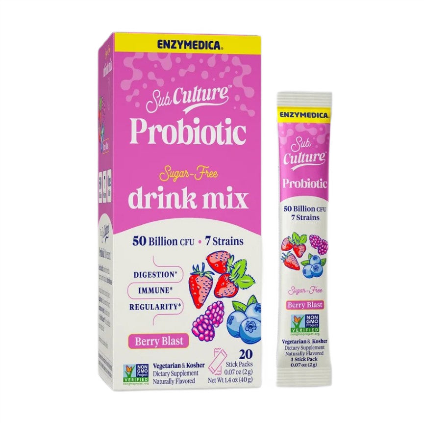 Enzymedica SubCulture Probiotic Drink Mix Stick Packs, Berry Blast - 20 x 2g - Lilly's Pharmacy
