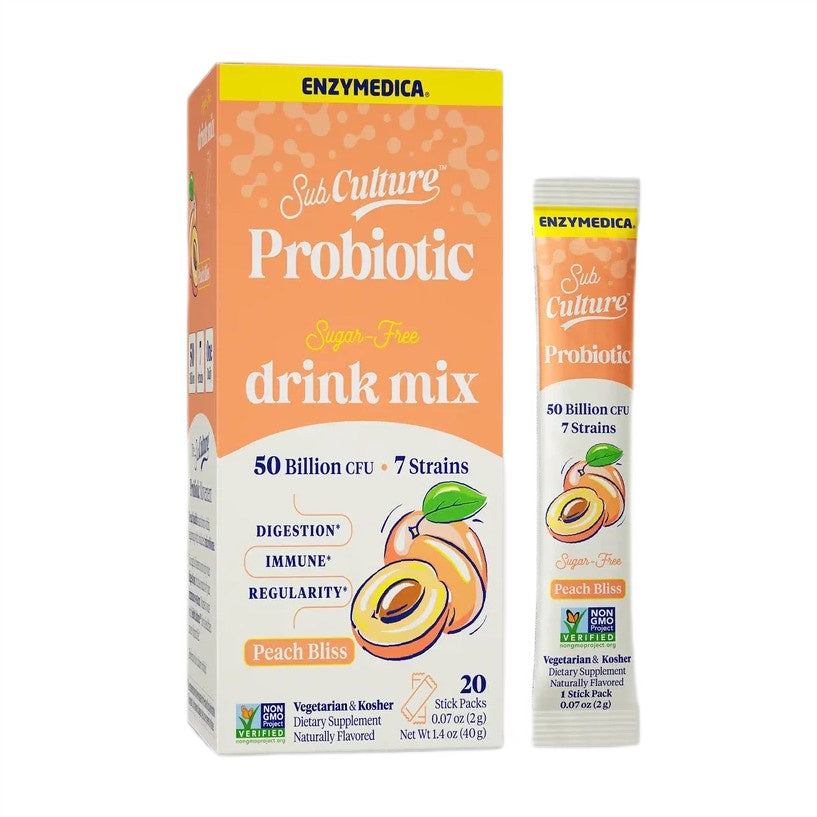 Enzymedica SubCulture Probiotic Drink Mix Stick Packs, Peach Bliss - 20 x 2g - Lilly's Pharmacy