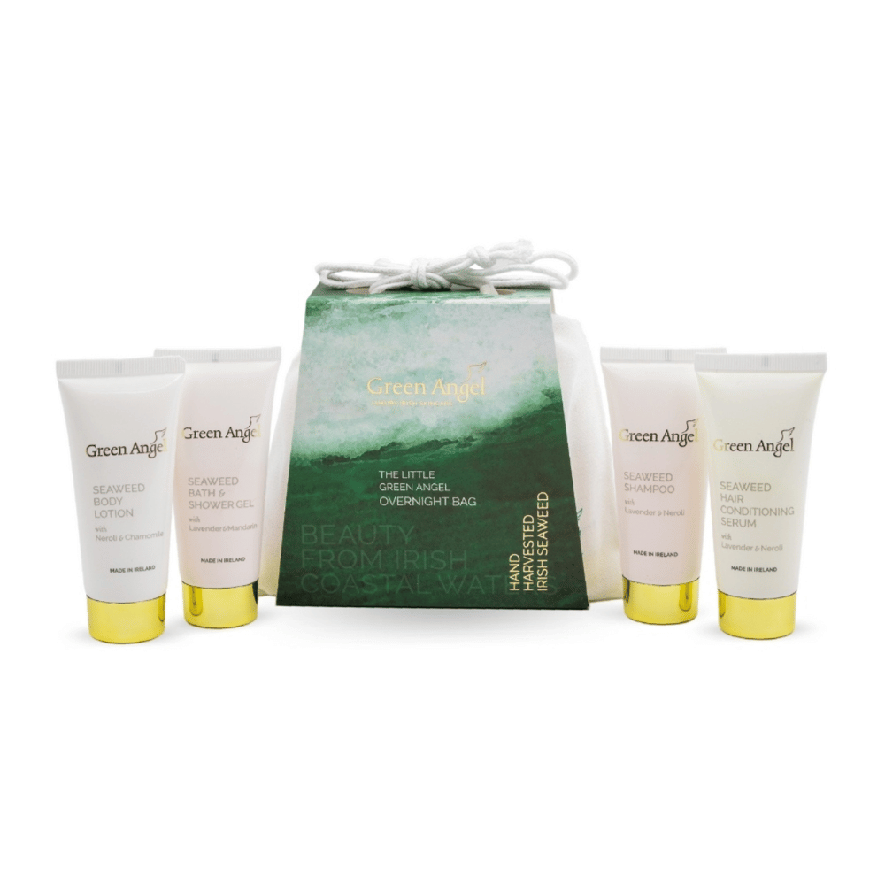 Green Angel Little Green Angel Overnight Bag 30ml Seaweed Shower Gel, 30ml Seaweed Body Lotion, 30ml Seaweed Shampoo, 30ml Seaweed Conditioner- Lillys Pharmacy and Health Store