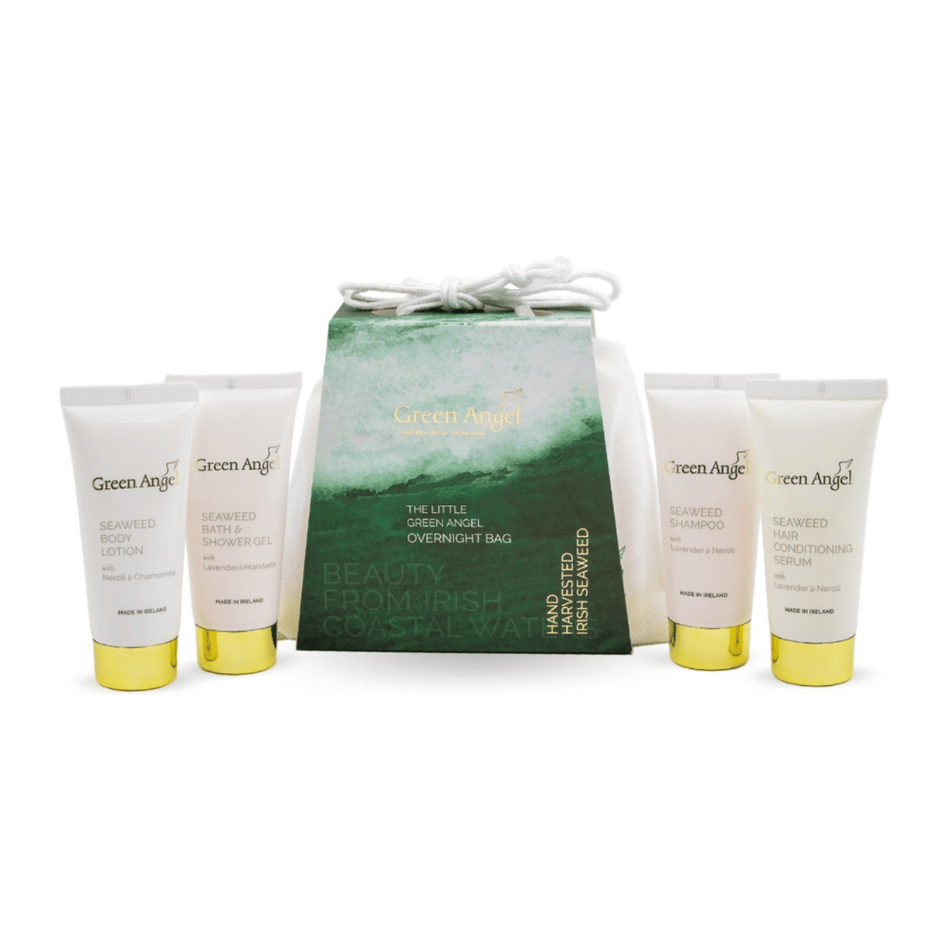 Green Angel Little Green Angel Overnight Bag 30ml Seaweed Shower Gel, 30ml Seaweed Body Lotion, 30ml Seaweed Shampoo, 30ml Seaweed Conditioner- Lillys Pharmacy and Health Store