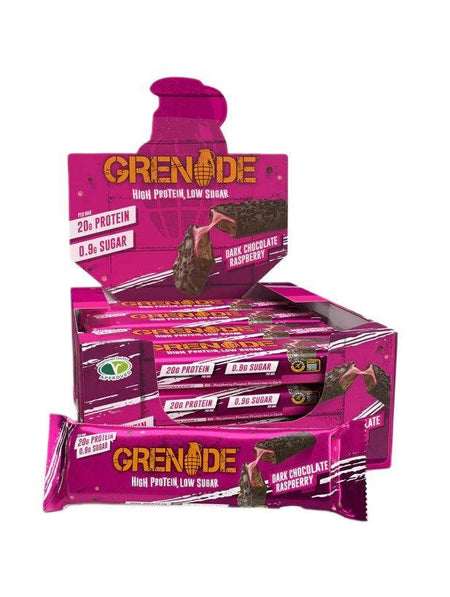 Grenade Protein Bars, Dark Chocolate Raspberry 12 x 60g- Lillys Pharmacy and Health Store