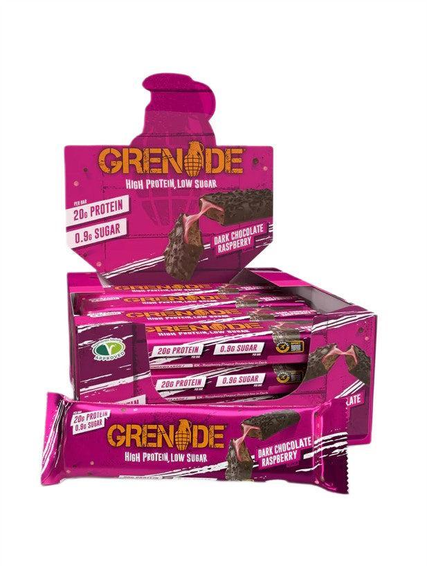 Grenade Protein Bars, Dark Chocolate Raspberry 12 x 60g- Lillys Pharmacy and Health Store