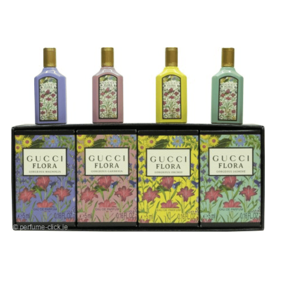 Gucci Flora 4pc Miniature Gift Set5ml Gorgeous Magnolia Edp, 5ml Gorgeous Orchid Edp, 5ml Gorgeous Jasmine Edp, 5ml Gorgeous Gardenia Edp- Lillys Pharmacy and Health Store
