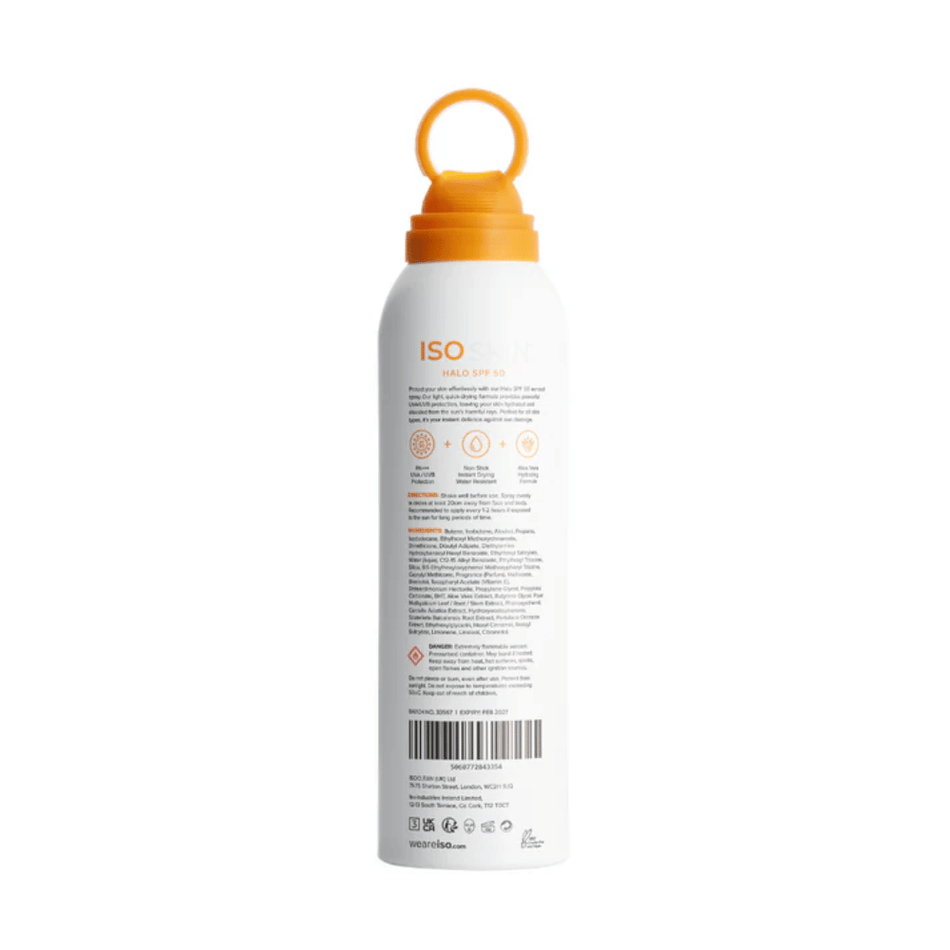 Isoclean Isoskin Halo Spf50 UVA/UVB Protection Non-Stick Instant Drying Water Resistant Spray 200ml- Lillys Pharmacy and Health Store