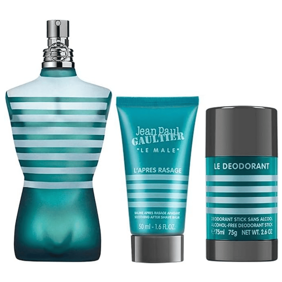 Jean Paul Gaultier JPG Le Male 125ml 3 Piece Gift Set - 125ml Eau de Toilette Spray, 50ml Aftershave Balm, 75g Deodorant Stick- Lillys Pharmacy and Health Store