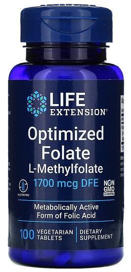 Life Extension Optimized Folate, 1700mcg 100 vegetarian tabs- Lillys Pharmacy and Health Store