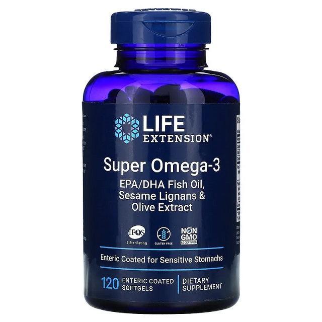 Life Extension Super Omega - 3 EPA/DHA Fish Oil, Sesame Lignans & Olive Extract - 120 enteric coated softgels - Lilly’s Pharmacy & Health Store